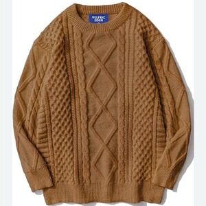 Aelfric Eden Oversized Cable Knit Grandpa Sweater Women's Large Brown Fisherman